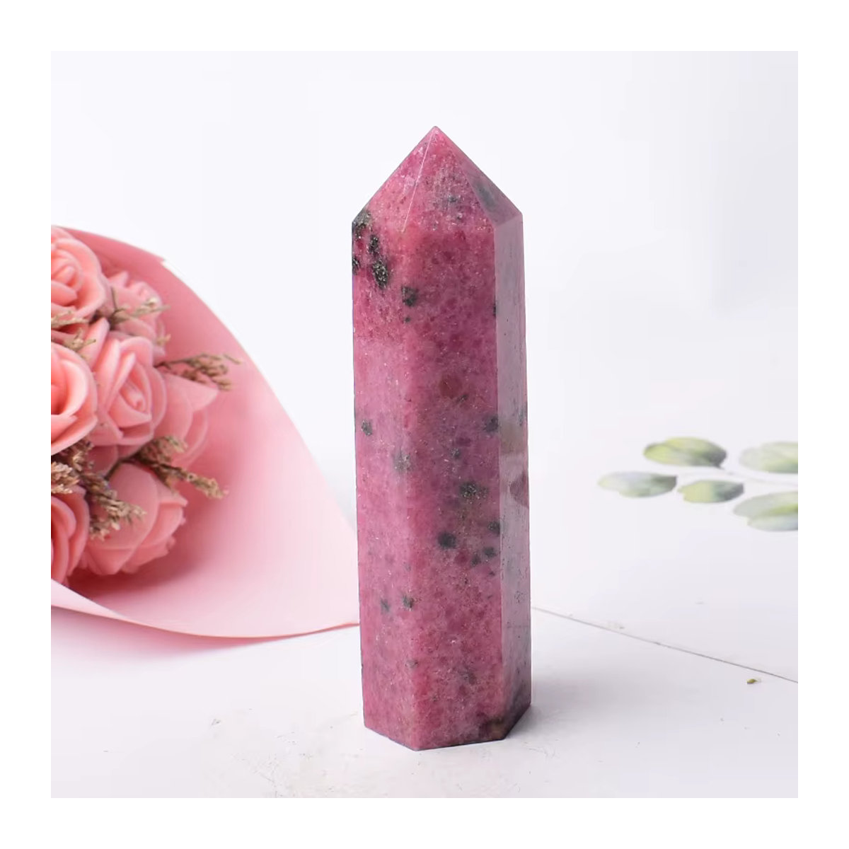RYCRYSTAL Rhodochrosit Kristallpunkt in Rosa als sechseckiger Obelisk für Meditation und Reiki - Bild 5