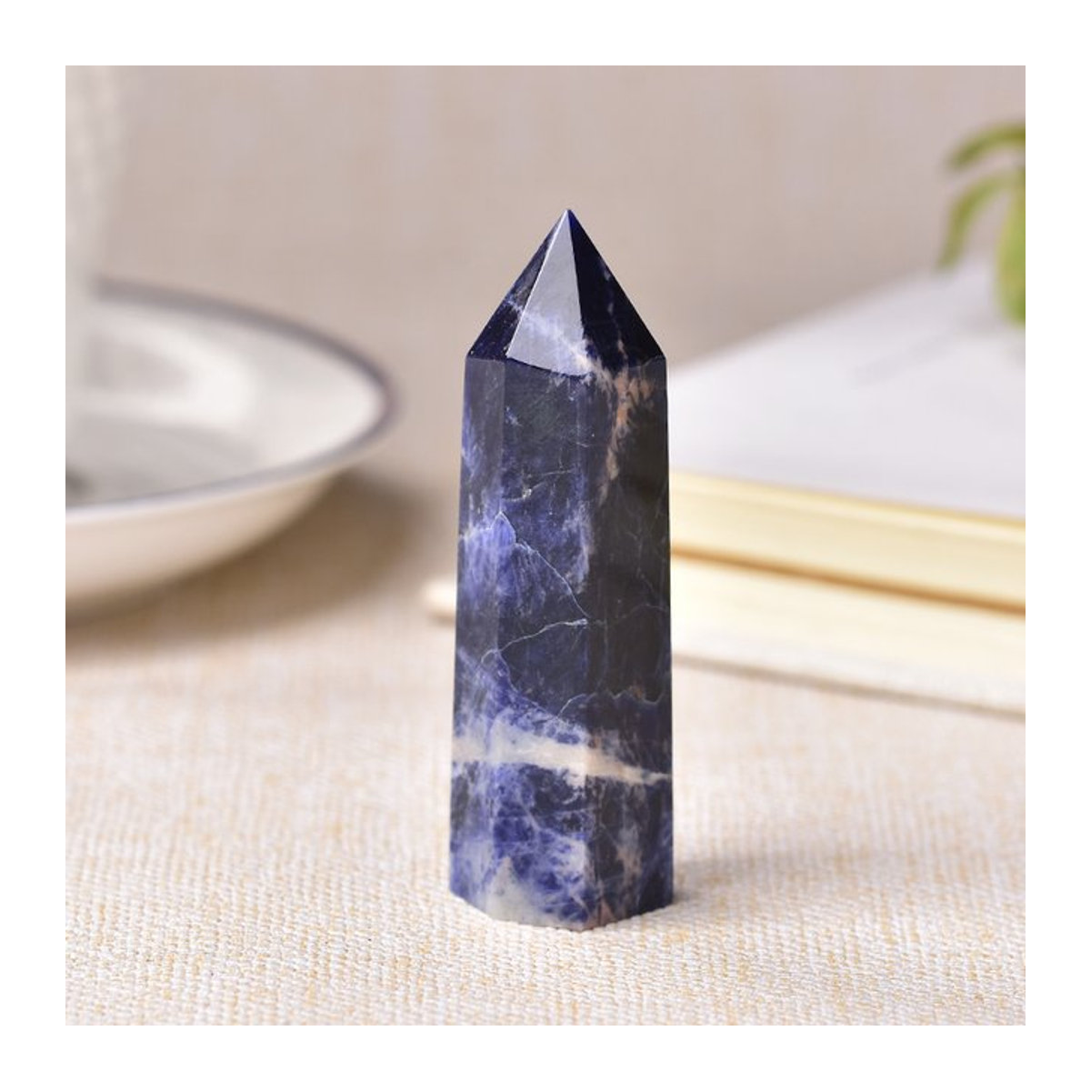 RYCRYSTAL Sodalith Kristall Obelisk Blau Naturstein Heilungspfeiler für Reiki und Wohnkultur - Bild 1