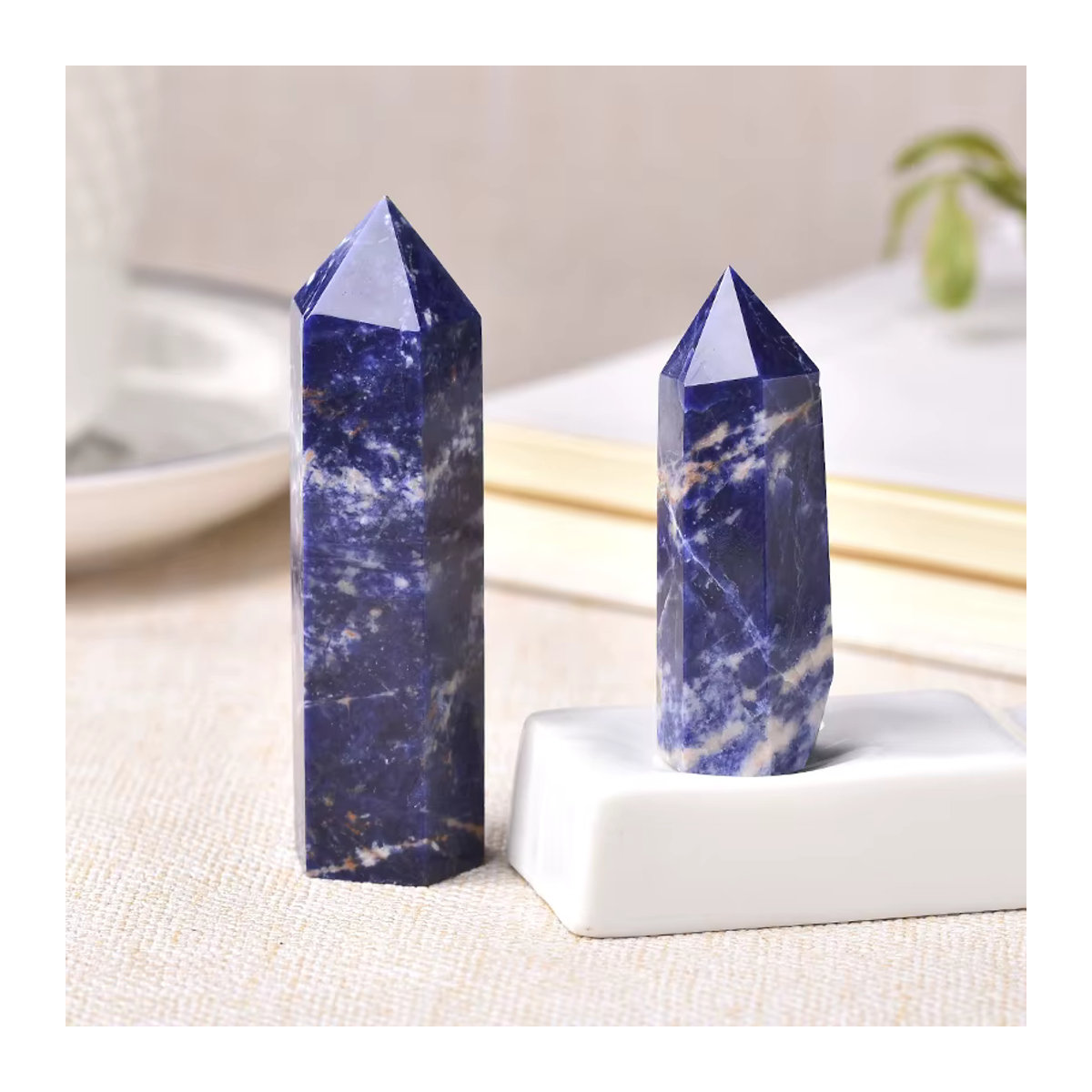 RYCRYSTAL Sodalith Kristall Obelisk Blau Naturstein Heilungspfeiler für Reiki und Wohnkultur - Bild 2
