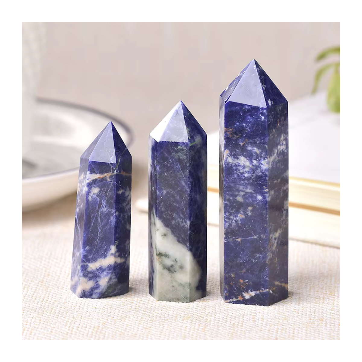 RYCRYSTAL Sodalith Kristall Obelisk Blau Naturstein Heilungspfeiler für Reiki und Wohnkultur - Bild 3