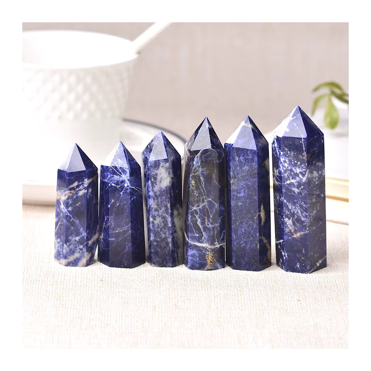 RYCRYSTAL Sodalith Kristall Obelisk Blau Naturstein Heilungspfeiler für Reiki und Wohnkultur - Bild 4