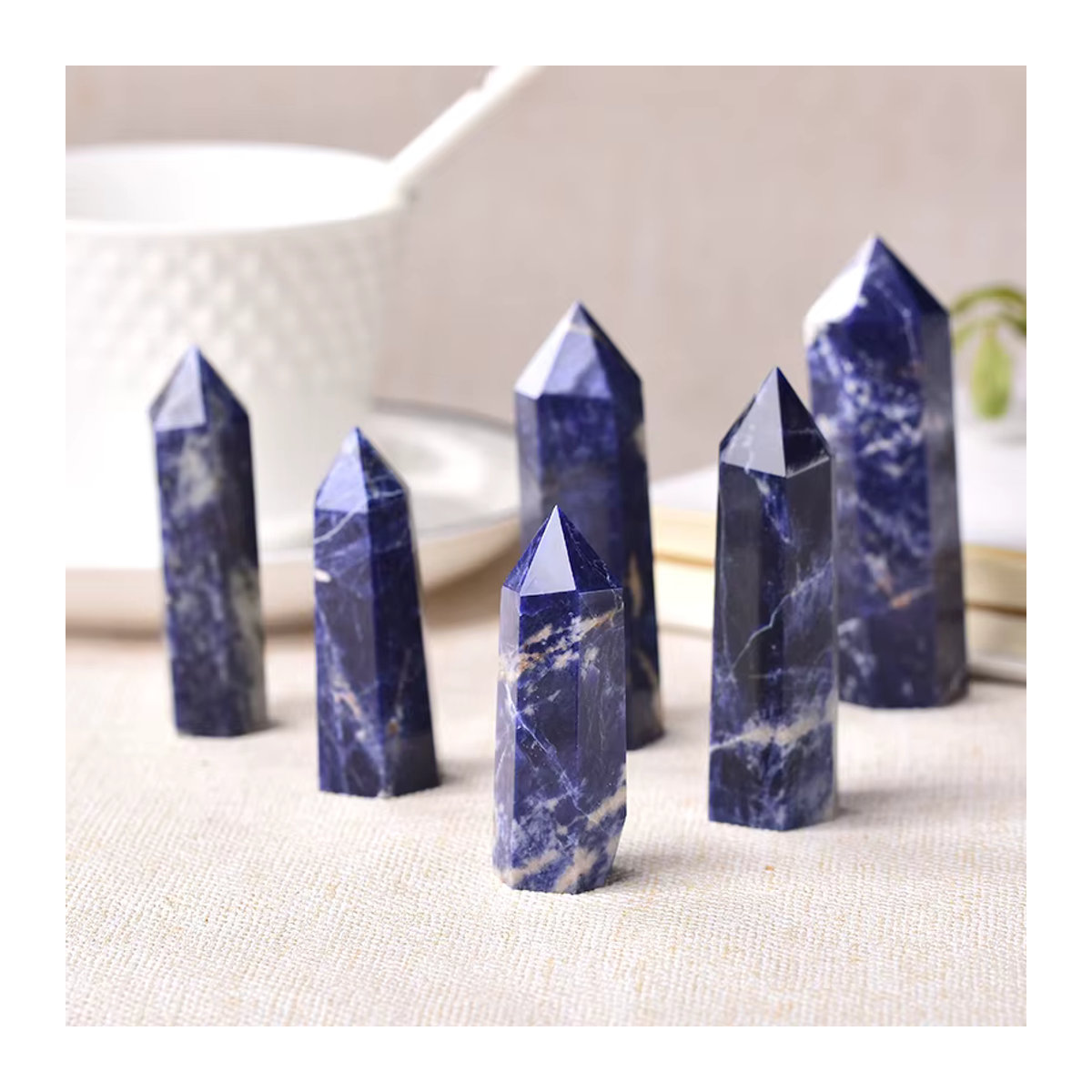 RYCRYSTAL Sodalith Kristall Obelisk Blau Naturstein Heilungspfeiler für Reiki und Wohnkultur - Bild 5