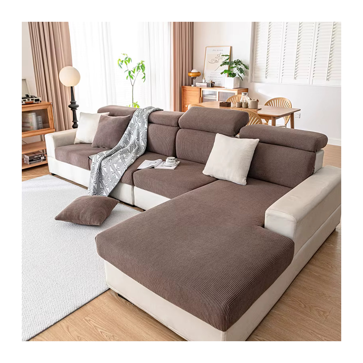 S-EMIGA Elastische Plüsch Sofa Abdeckung in Braun zum Schutz deiner Möbel - Bild 6