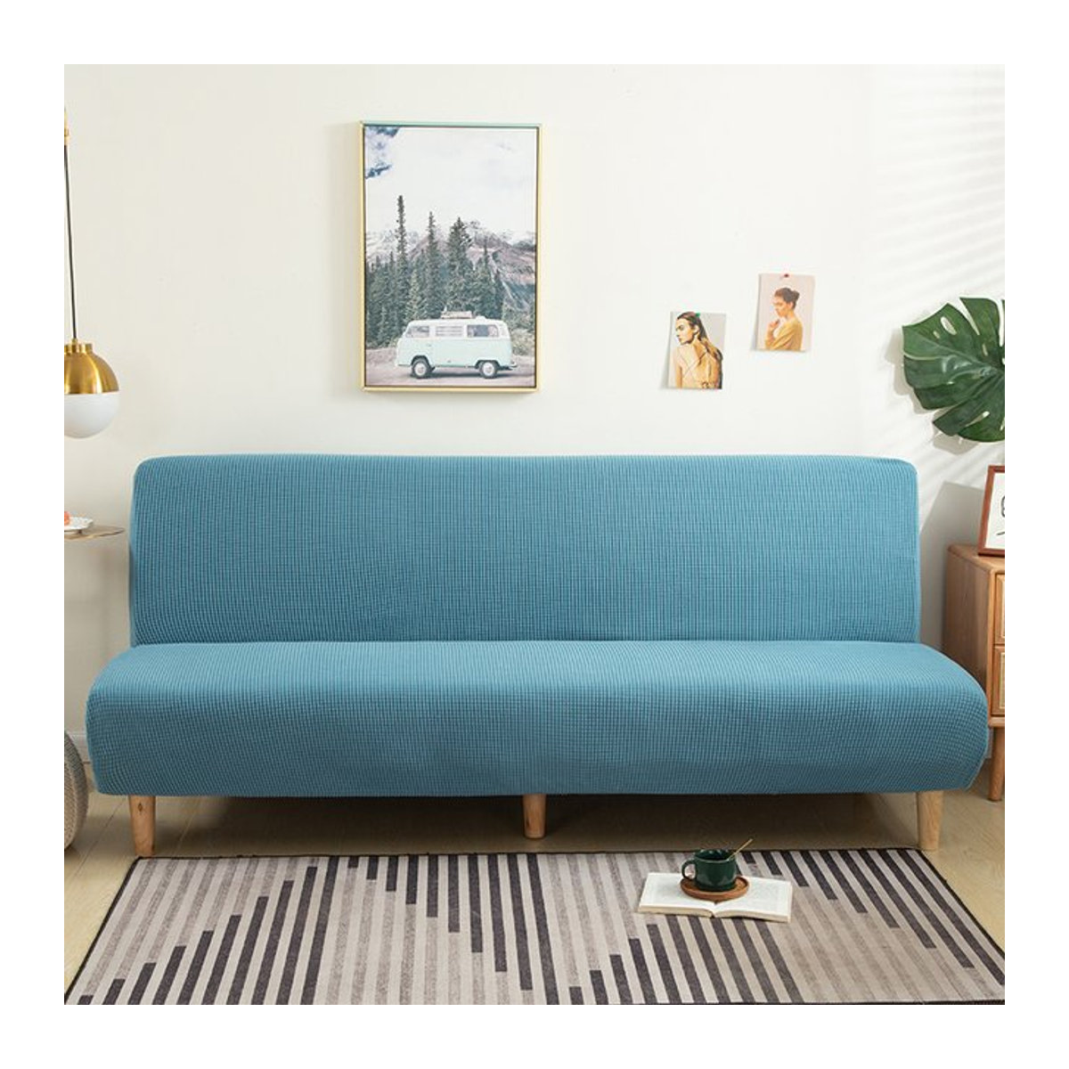 S-EMIGA Jacquard Sofa Überzug aus elastischem Spandex für Klappsofa und Schlafsofa in Grün oder Blau - Bild 1