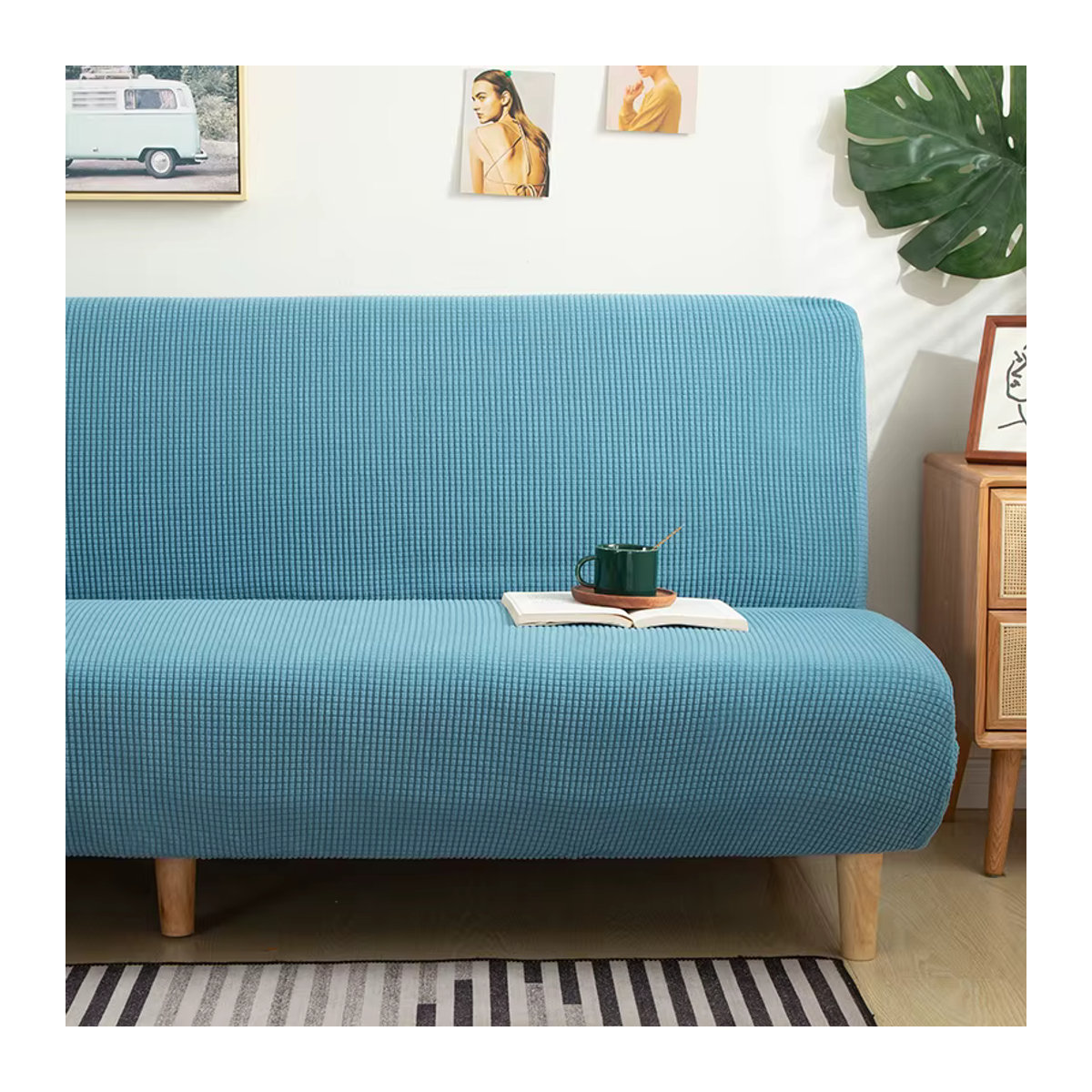S-EMIGA Jacquard Sofa Überzug aus elastischem Spandex für Klappsofa und Schlafsofa in Grün oder Blau - Bild 2
