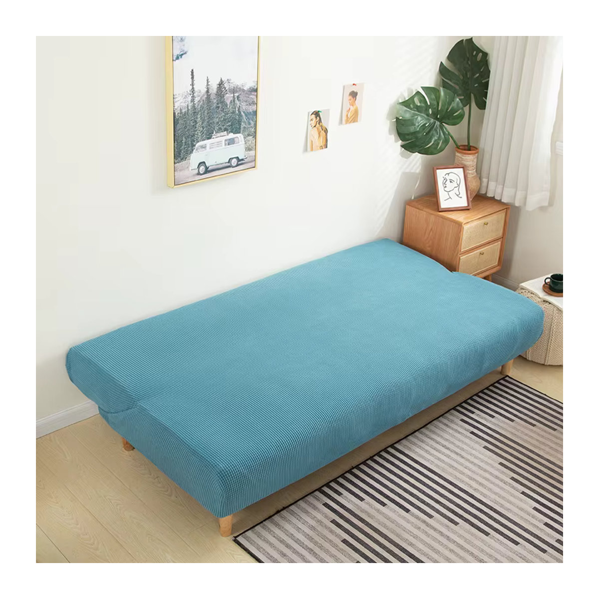 S-EMIGA Jacquard Sofa Überzug aus elastischem Spandex für Klappsofa und Schlafsofa in Grün oder Blau - Bild 4