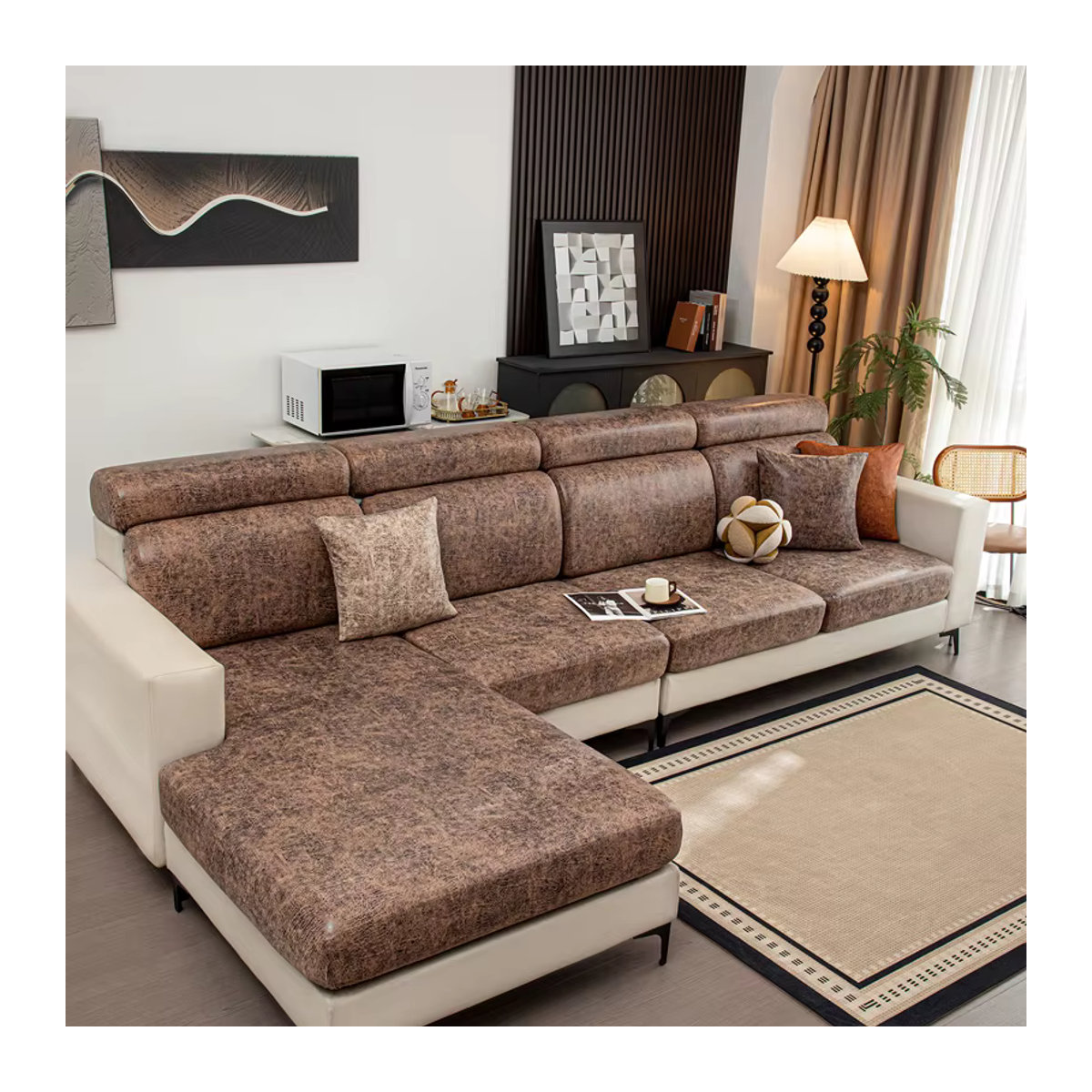 S-EMIGA Sofakissenbezug aus PU-Lederstruktur, wasserabweisender und dehnbarer Couch-Schonbezug zum Schutz für dein Sofa - Bild 4