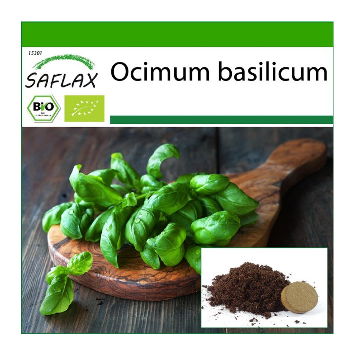 SAFLAX Bio Basilikum Genovese Ocimum basilicum mit 800 Samen und Topfsubstrat - Bild 1