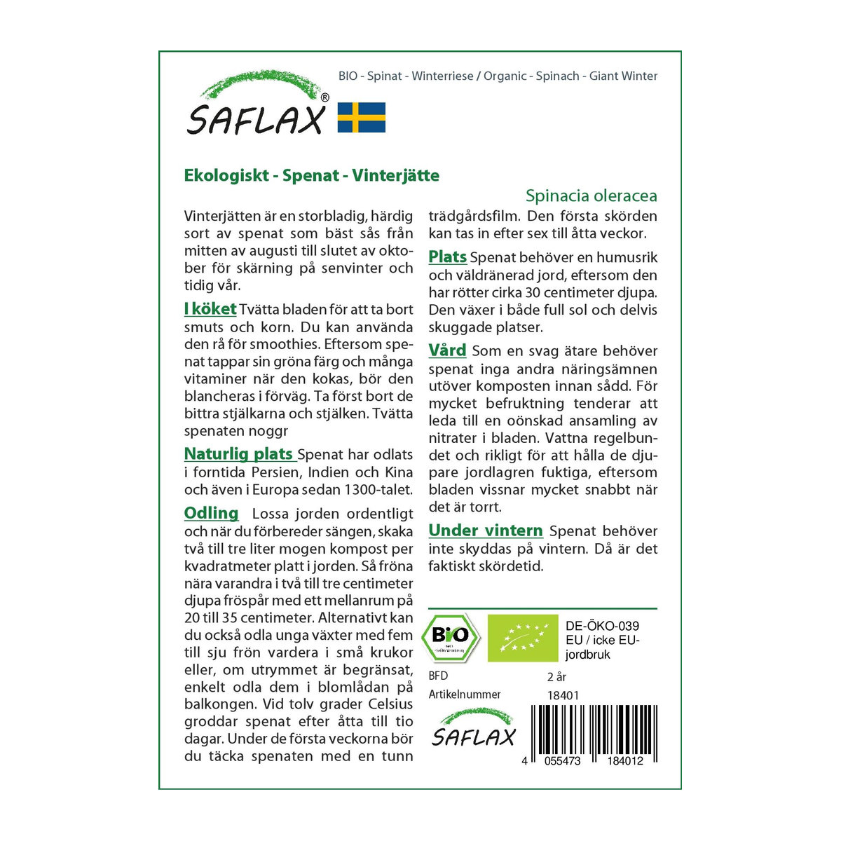 SAFLAX Bio Spinat Giant Winter Spinacia oleracea mit Topfsubstrat, 250 Samen - Bild 3