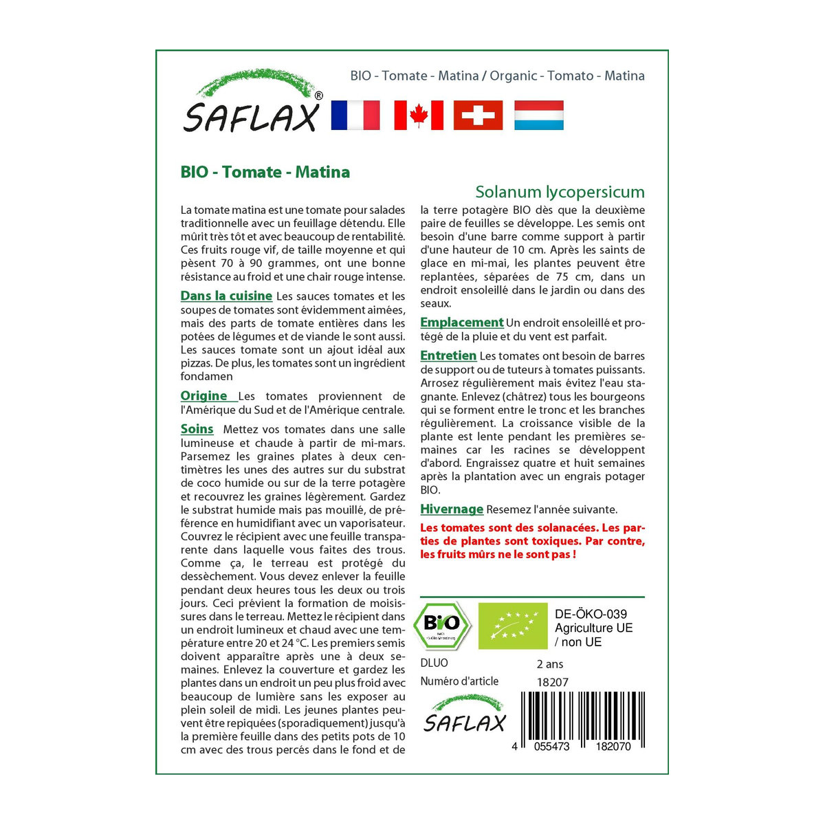 SAFLAX Bio Tomate Matina Solanum lycopersicum mit Topfsubstrat 10 Samen - Bild 2