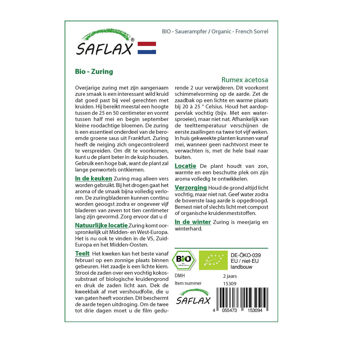 SAFLAX Garden in the Bag Bio Sauerampfer Rumex acetosa mit 400 Samen und Substrat im Standbodenbeutel - Bild 2
