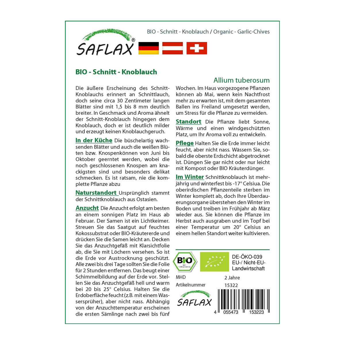 SAFLAX Garten im Beutel Bio Knoblauch-Schnittlauch Allium tuberosum 100 Samen mit Substrat - Bild 3