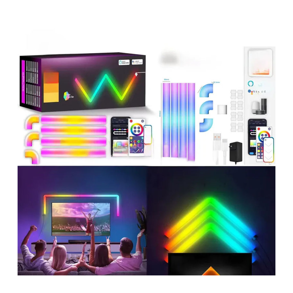 SAGE LU MEI RGBIC LED Wandleuchte mit Bluetooth und Tuya WiFi, Spleißbar, Modern, Bunt, für Schlafzimmer und Spielzimmer - Bild 7