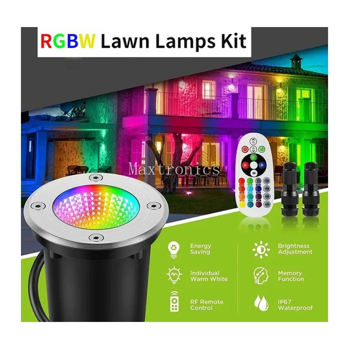 SAGE LU MEI RGBW LED Außenstrahler aus Edelstahl mit HF-Fernbedienung, 3W, Wasserdicht, Bunt - Bild 1