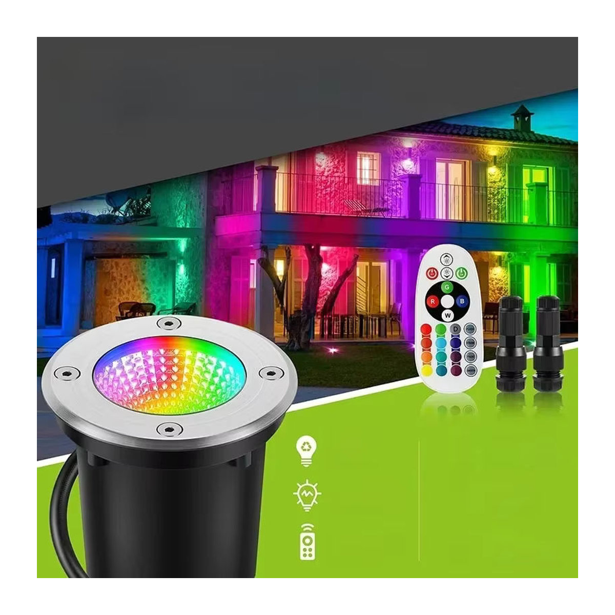 SAGE LU MEI RGBW LED Außenstrahler aus Edelstahl mit HF-Fernbedienung, 3W, Wasserdicht, Bunt - Bild 7
