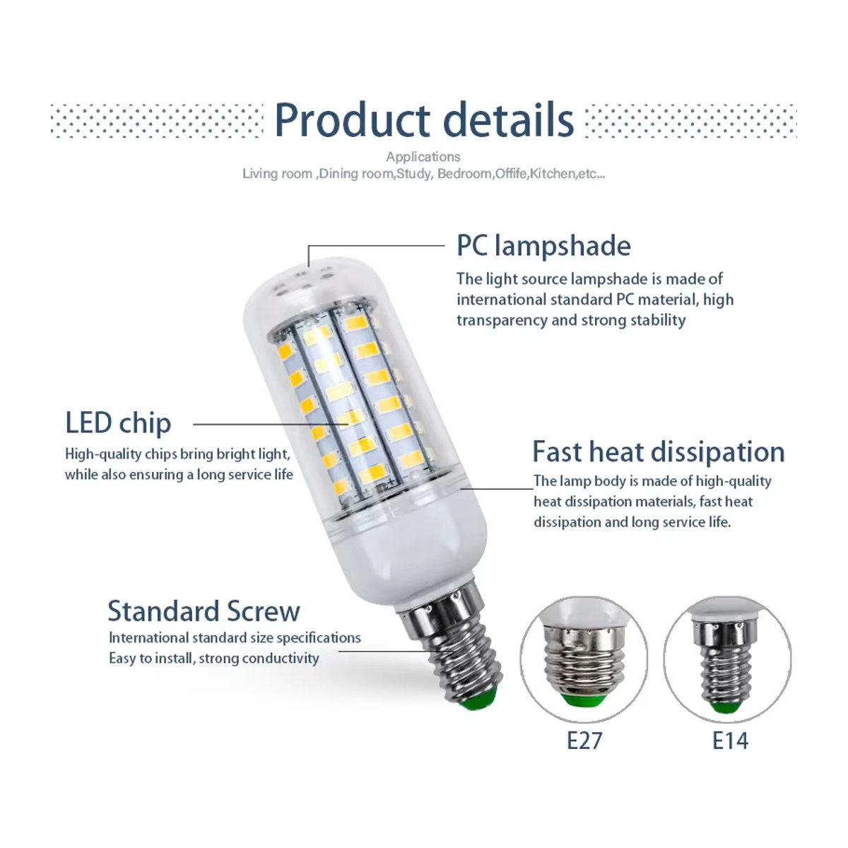 Sagra E27 LED Mais Lampe mit SMD5730 LEDs für Kronleuchter und Beleuchtung - Bild 2