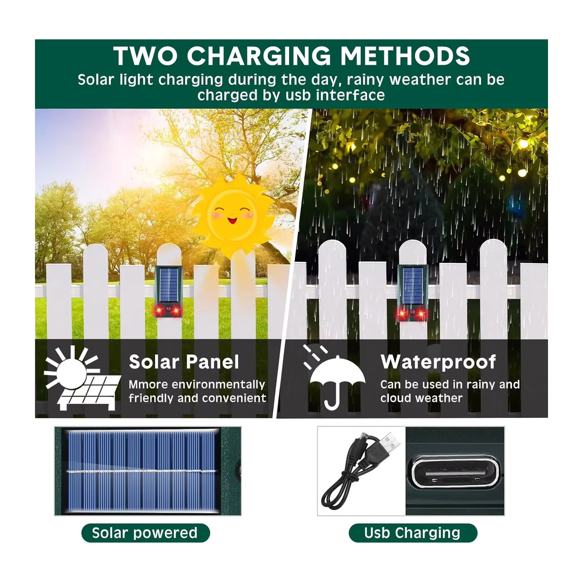 SAIJZEK Solarbetriebener Ultraschall-Tiervertreiber für den Außenbereich mit rotem LED-Blitz, IP66 wasserdicht, Insektenvertreiber für Garten, Bauernhof und Hof - Bild 3