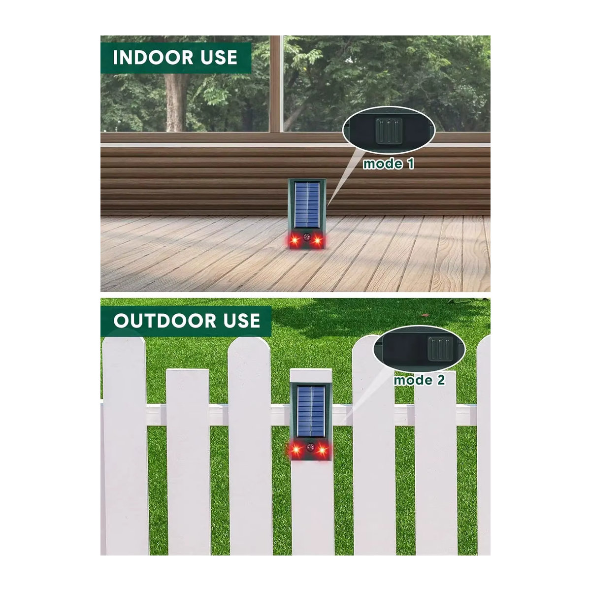SAIJZEK Solarbetriebener Ultraschall-Tiervertreiber für den Außenbereich mit rotem LED-Blitz, IP66 wasserdicht, Insektenvertreiber für Garten, Bauernhof und Hof - Bild 7