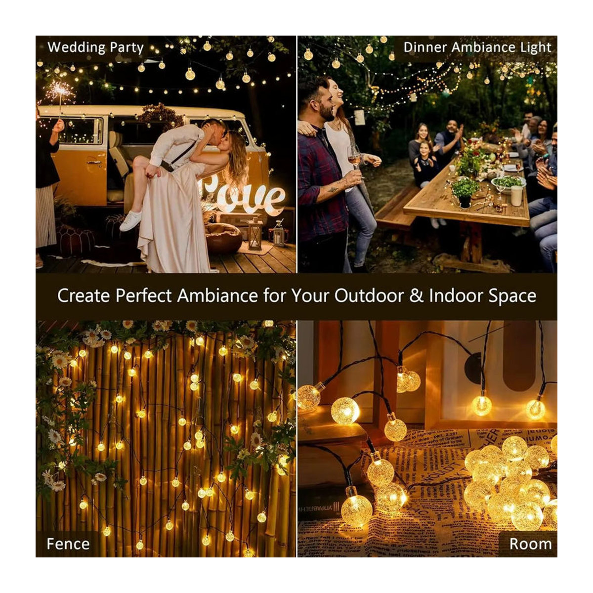 Saimili Solar Kristallkugel Lichterkette mit 30 warmweißen LEDs, 4,5m wasserdichte Outdoor Lichterkette mit 8 Modi für Garten und Weihnachtsdekoration - Bild 2
