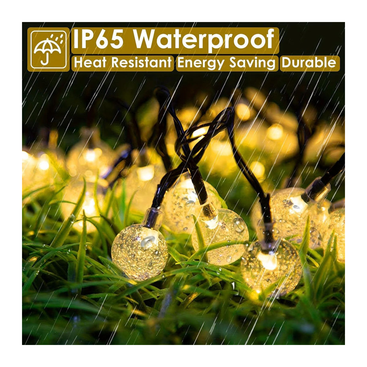 Saimili Solar Kristallkugel Lichterkette mit 30 warmweißen LEDs, 4,5m wasserdichte Outdoor Lichterkette mit 8 Modi für Garten und Weihnachtsdekoration - Bild 3