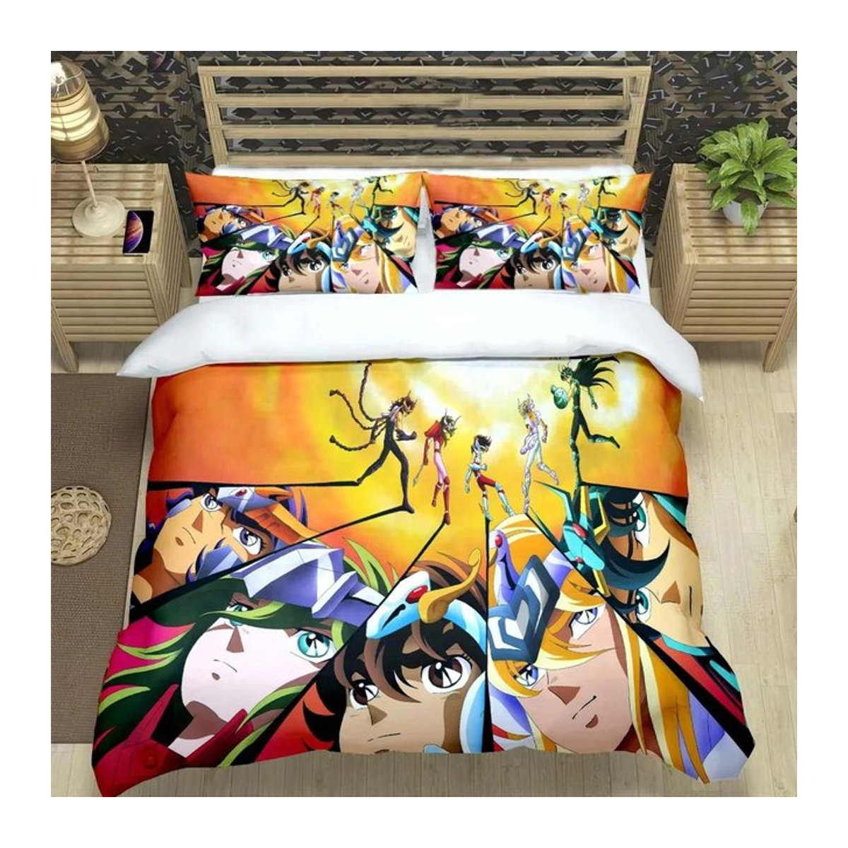 Saint Seiya 3D Bettwäsche-Set Wucifang Bags in Schwarz und Multicolor mit Reißverschluss, bestehend aus Bettbezug und Kissenbezügen, B/T: 133 x 70 cm - Bild 1