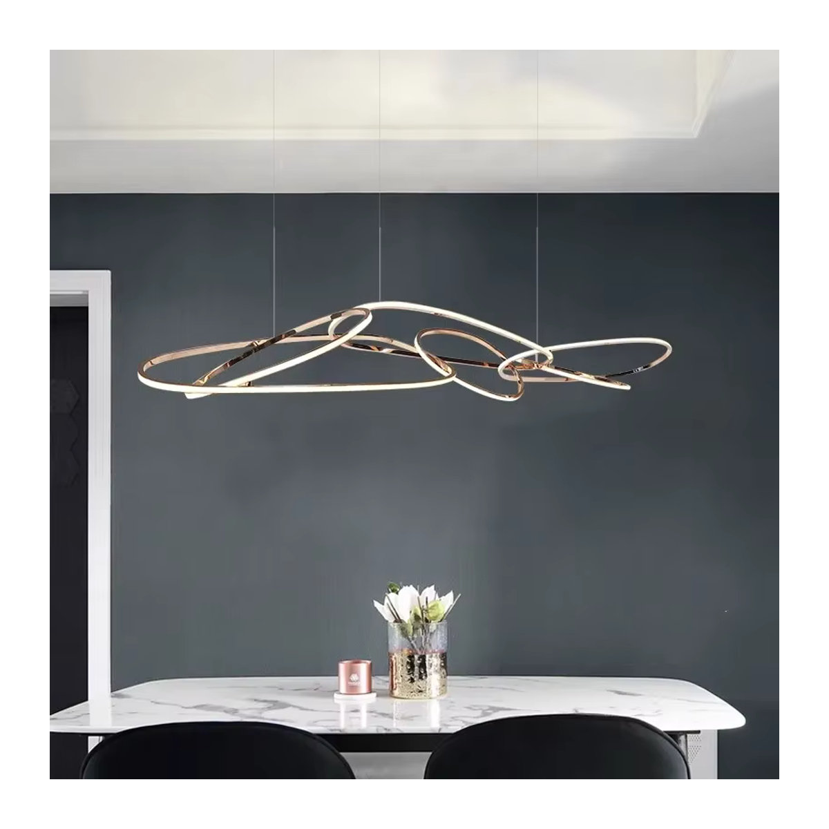 SaloEElaitte LED Kronleuchter mit integriertem LED in Rose Gold mit unregelmäßigen Ringen als moderne Hängelampe für Wohnzimmer, Esszimmer oder Küche - Bild 2