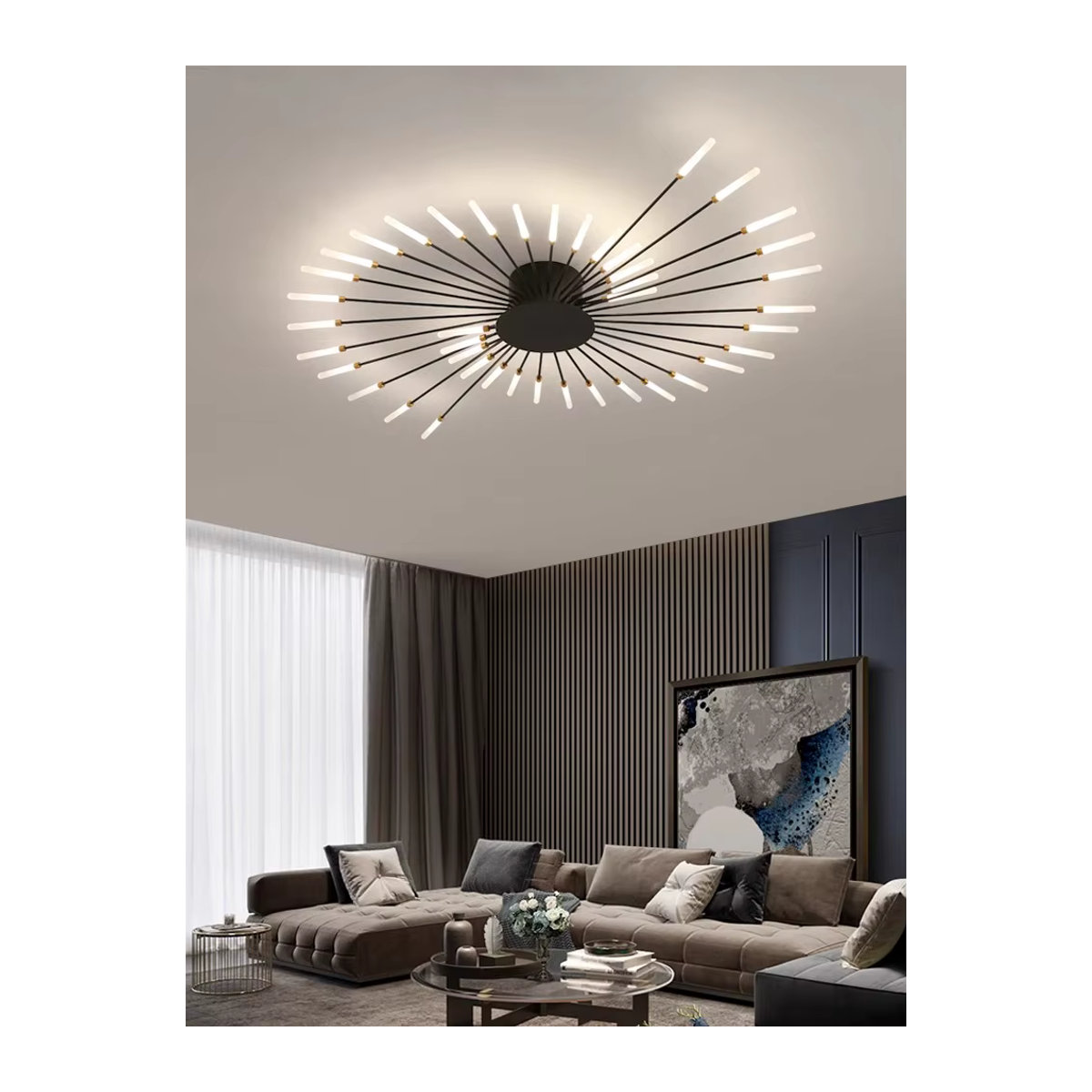 SaloEElaitte Moderne LED Deckenleuchte im Feuerwerk-Design als Kronleuchter aus Metall in Schwarz - Bild 1
