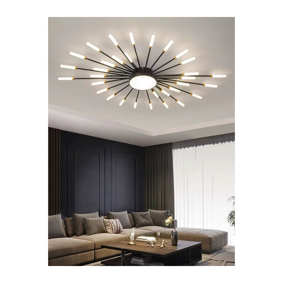 SaloEElaitte Moderne LED Deckenleuchte im Feuerwerk-Design als Kronleuchter aus Metall in Schwarz - Bild 2