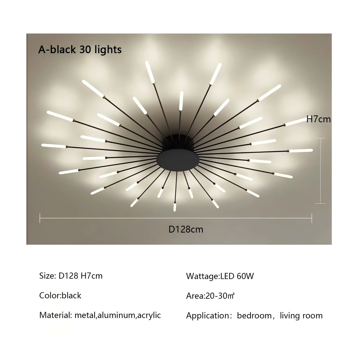 SaloEElaitte Moderne LED Deckenleuchte im Feuerwerk-Design als Kronleuchter aus Metall in Schwarz - Bild 4