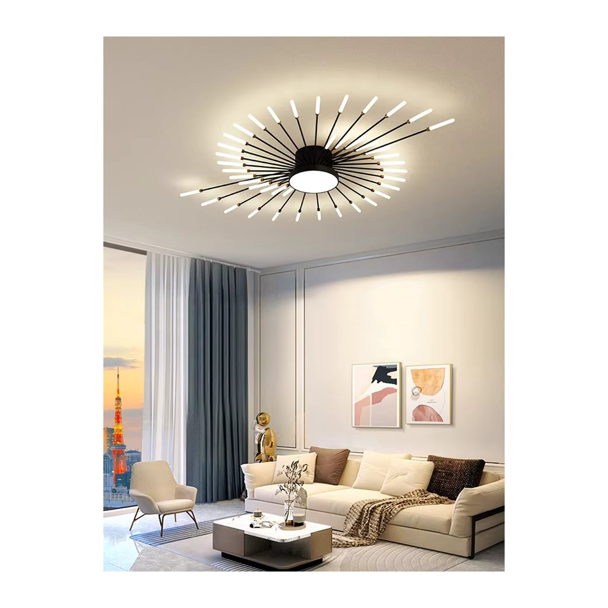 SaloEElaitte Moderne LED-Deckenleuchte im Feuerwerk-Design als Kronleuchter in Schwarz - Bild 2