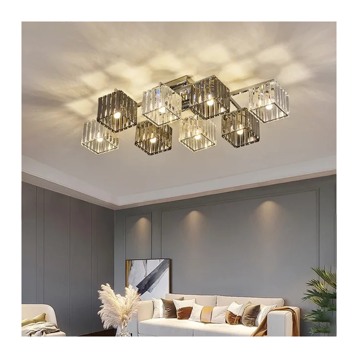 SaloEElaitte Moderne LED-Deckenleuchte in Chrom mit K9 Kristall-Kronleuchter als Kunstdekoration für dein Wohnzimmer - Bild 1