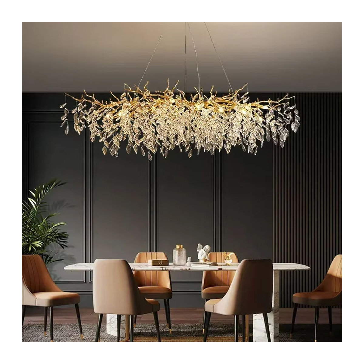 SaloEElaitte Moderne LED Pendelleuchte Zweig Design in Gold mit Kristallglas für das Esszimmer - Bild 1
