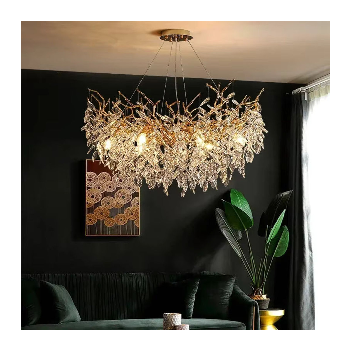 SaloEElaitte Moderne LED Pendelleuchte Zweig Design in Gold mit Kristallglas für das Esszimmer - Bild 2