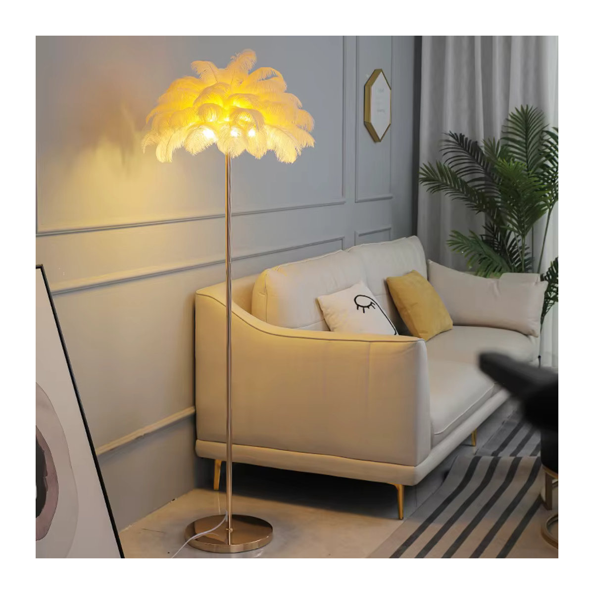 SaloEElaitte Moderne LED Stehleuchte mit Straußenfedern für Schlafzimmer und Wohnzimmer - Bild 2