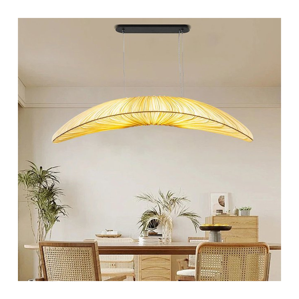 SaloEElaitte Pendelleuchte aus Stoff in Gelb im skandinavischen Wabi Sabi Design mit E27 Fassung - Bild 1