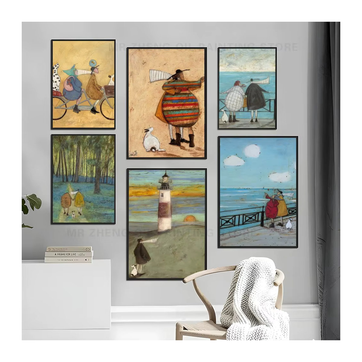 Sam Toft Abstraktes Landschafts Poster mit Hunden, Selbstklebendes Wandbild aus Papier, Mehrfarbig, Hochformat - Bild 2