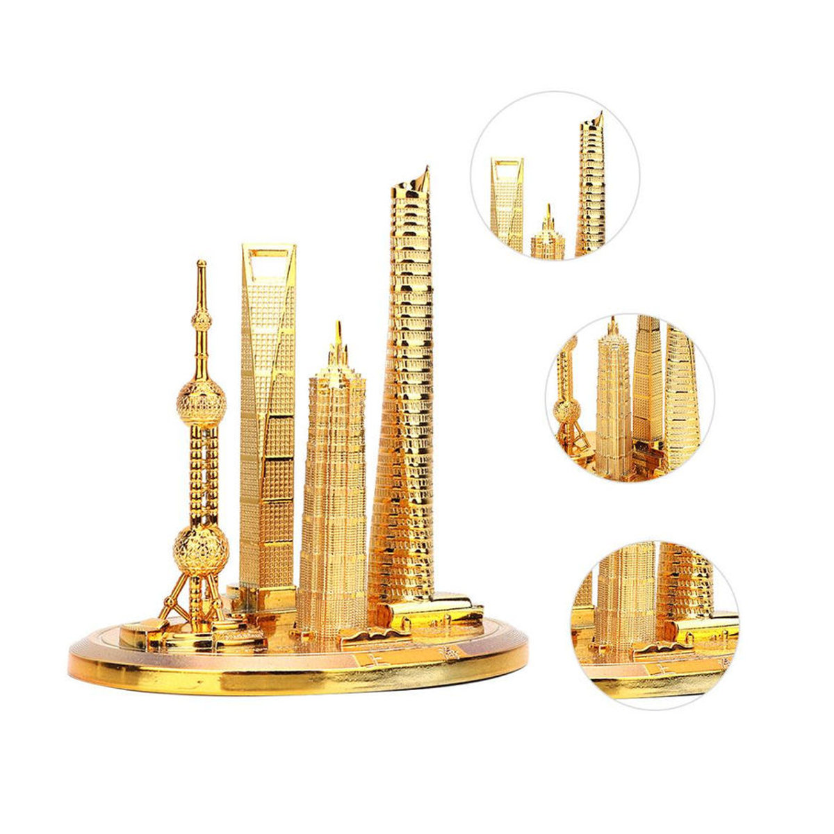 Sammlermodell Shanghai Gebäude Oriental Pearl Tower und Global Financial Center Souvenir aus Metall in Gold und Bronze im Vintage-Stil - Bild 4