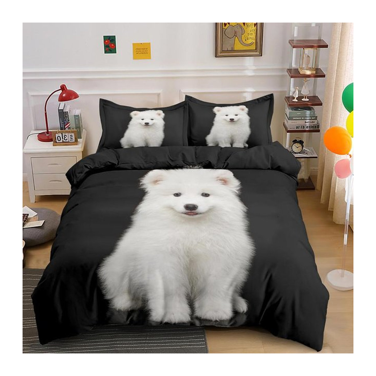 Samojede Hund Bettwäsche Set Weiß, 3-teiliges Polyester Bettbezug Set für Erwachsene, B/B: 150 x 200 cm - Bild 1