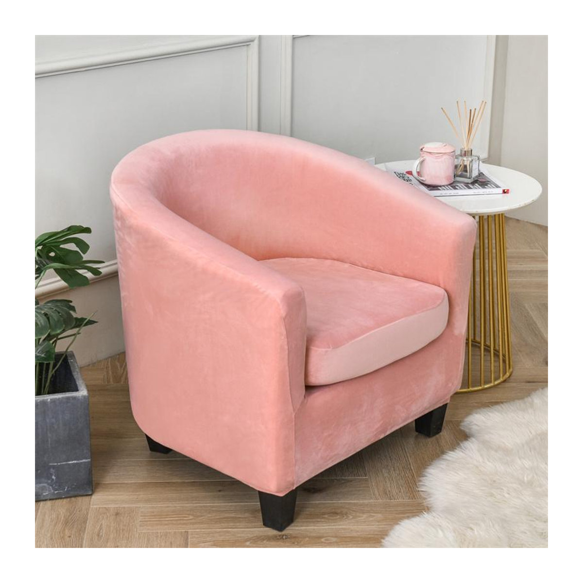 Samt-Sofabezug im geteilten Stil von A Family Of Home Textiles als Stretch-Sesselbezug und Club-Sofa-Schonbezug inklusive Sitzkissenbezügen - Bild 1