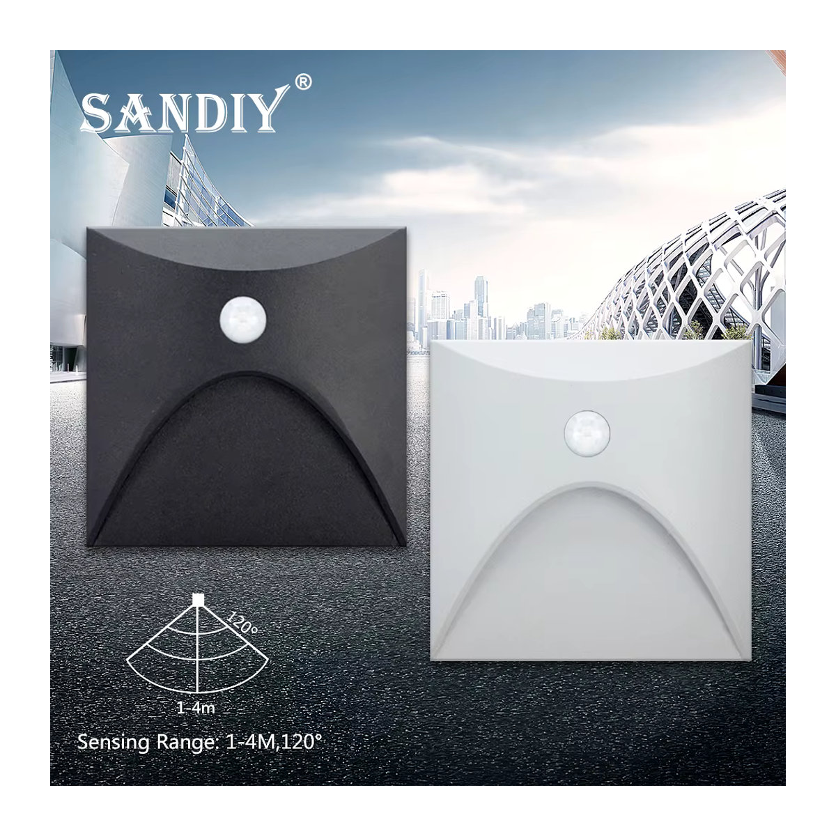 SANDIY Outdoor Wandleuchte mit Bewegungssensor, Wasserdichte IP65 Außenbeleuchtung in Schwarz, Kaltweißes Licht für Garten, Hof und Balkon - Bild 3