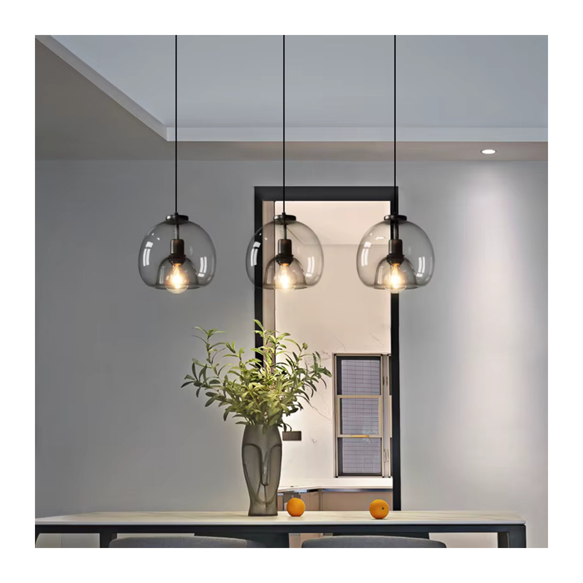 SANDYHA Moderne elliptische Glas-Pendelleuchte mit E27-Fassung in Grau oder Schwarz für warmweiße Beleuchtung - Bild 2