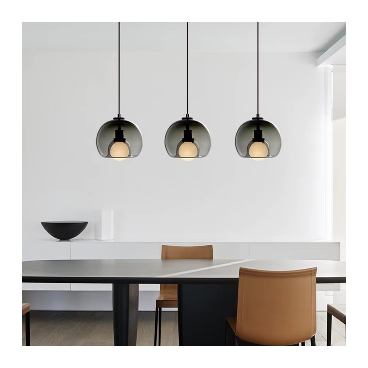 SANDYHA Moderne elliptische Glas-Pendelleuchte mit E27-Fassung in Grau oder Schwarz für warmweiße Beleuchtung - Bild 4