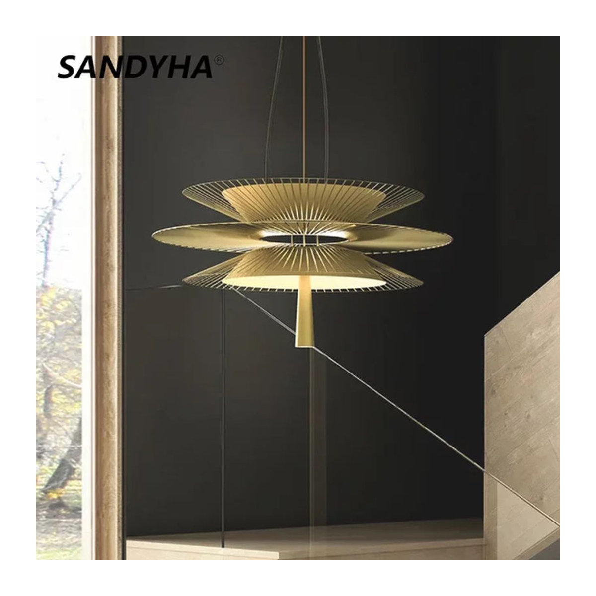 SANDYHA Moderner LED Kronleuchter aus Metall mit Schnur Anhänger für Wohnzimmer und Esszimmer - Bild 1
