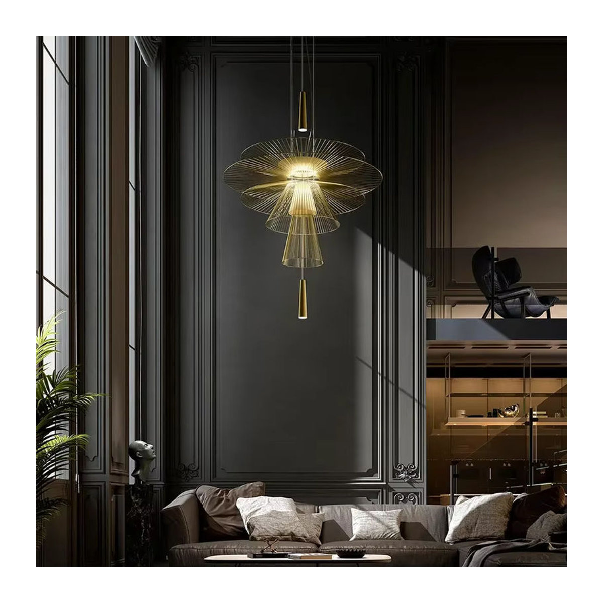 SANDYHA Moderner LED Kronleuchter aus Metall mit Schnur Anhänger für Wohnzimmer und Esszimmer - Bild 2