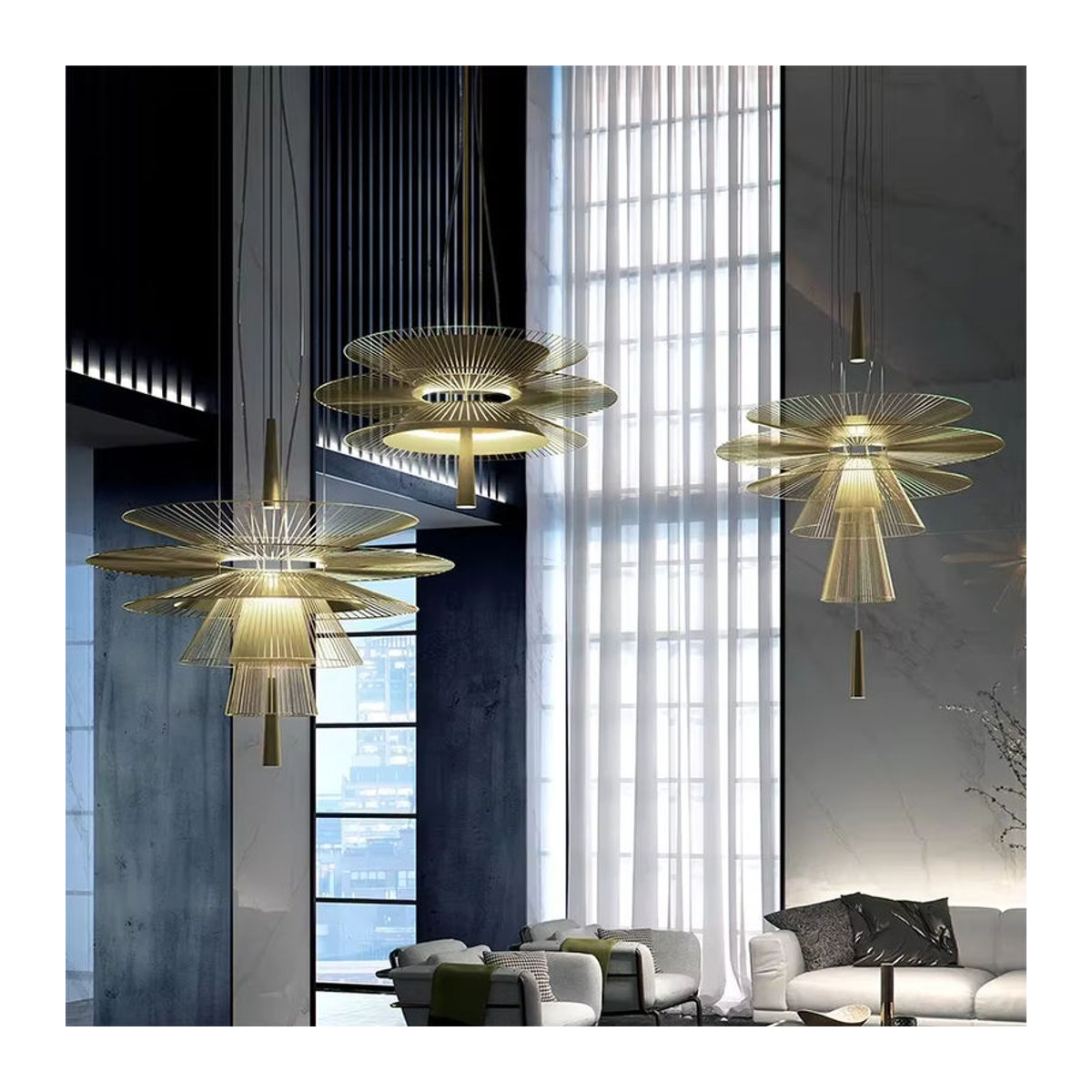 SANDYHA Moderner LED Kronleuchter aus Metall mit Schnur Anhänger für Wohnzimmer und Esszimmer - Bild 3