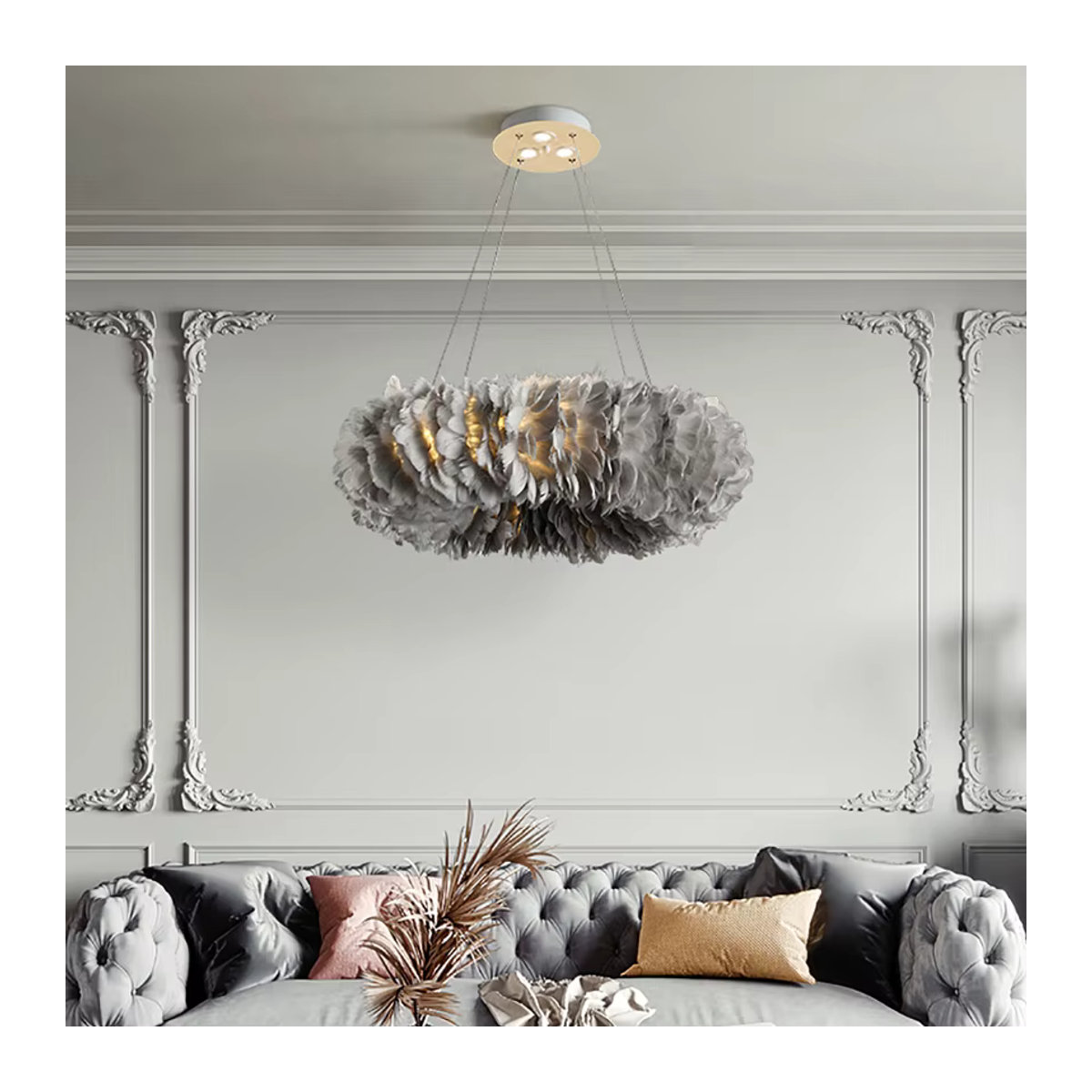 SANDYHA Nordic Luxus LED Kronleuchter mit Gans-Feder-Anhänger in Weiß für Wohnzimmer, Esszimmer und Schlafzimmer - Bild 2