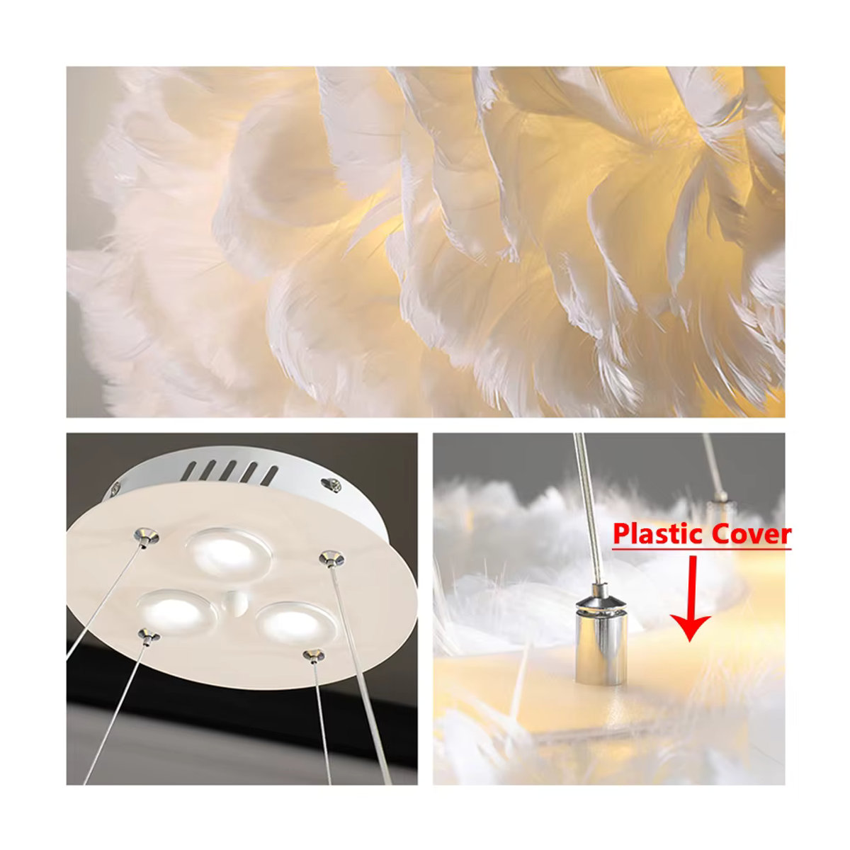SANDYHA Nordic Luxus LED Kronleuchter mit Gans-Feder-Anhänger in Weiß für Wohnzimmer, Esszimmer und Schlafzimmer - Bild 5