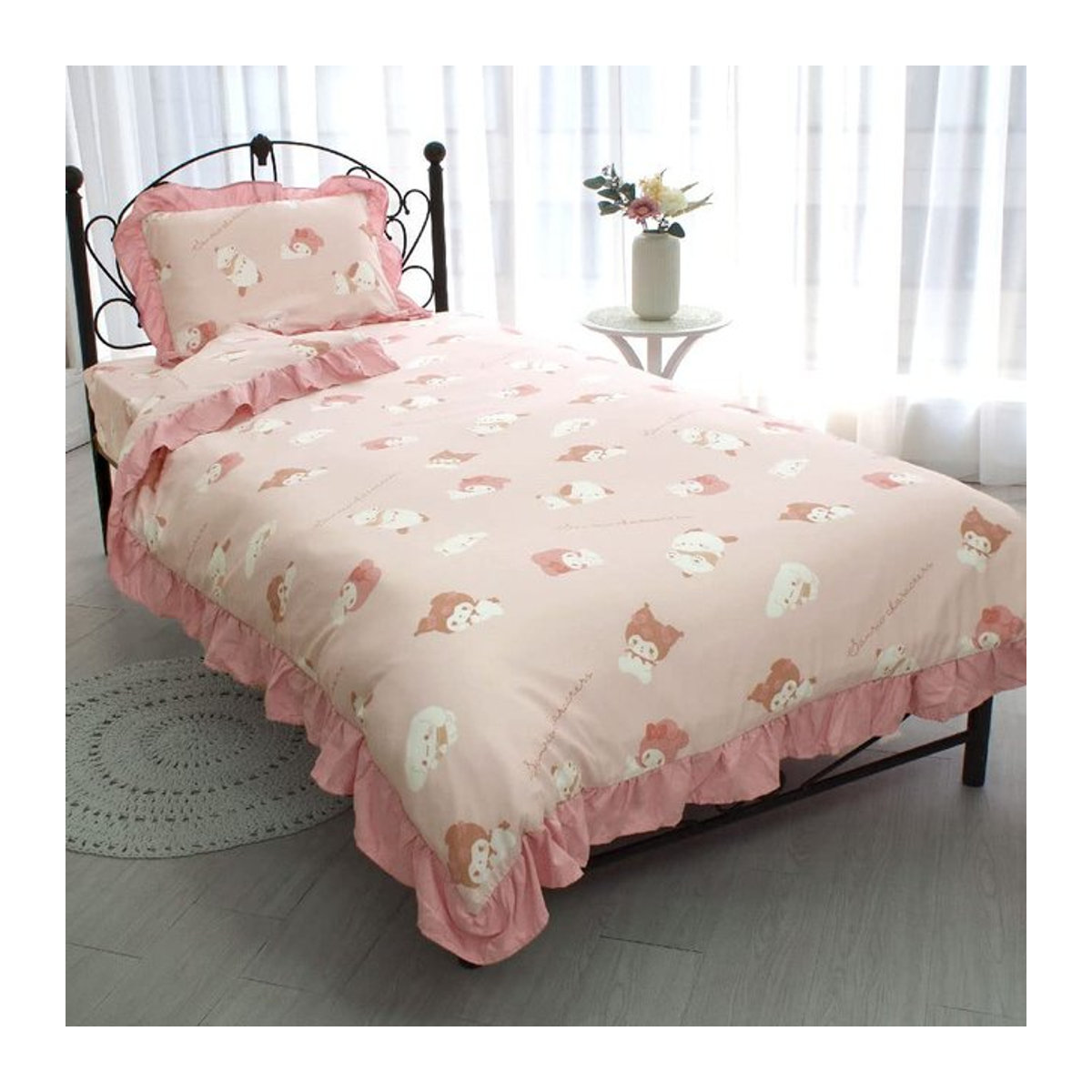 Sanrio Charaktere Volant Bettbezug-Set für Einzelbetten, 3-teilig mit Kissenbezug und Laken, SB-641-S - Bild 1