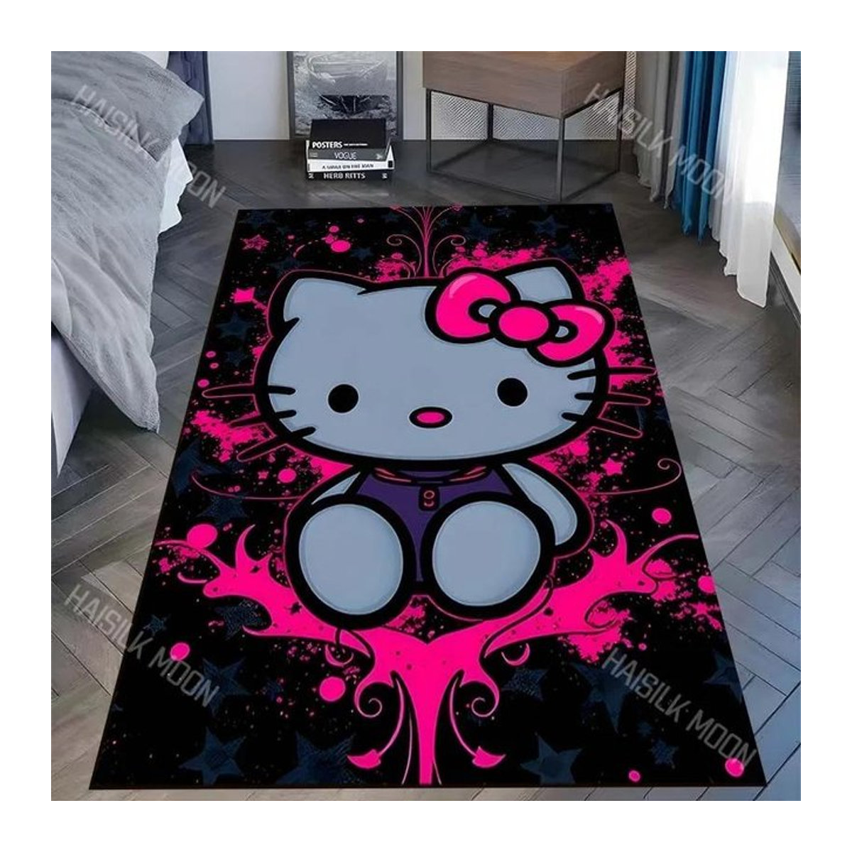 Sanrio Hello Kitty Teppich Schwarz für Wohnzimmer und Kinderzimmer B/B/H: 120 x 160 cm - Bild 1