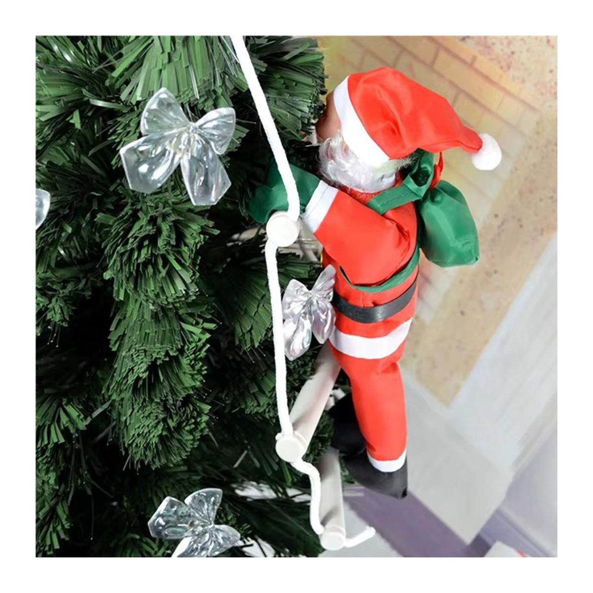 Santa Claus Kletterleiter Weihnachtsbaum Anhänger mit Seil in Rot - Bild 3